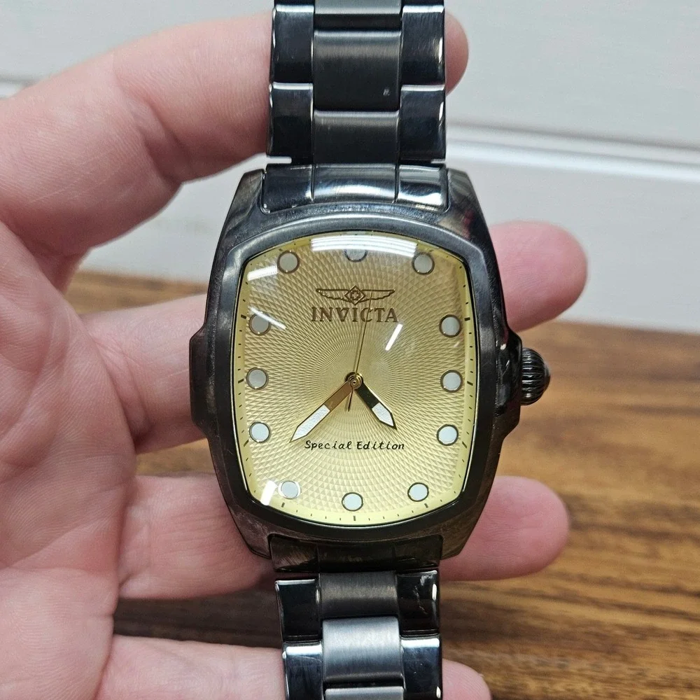 Invicta Lupah Special Edition Mens Watch Black Stainless Steel Gold Dial 17768